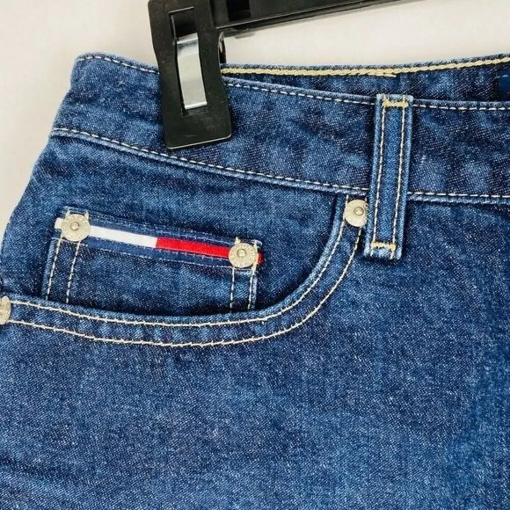 Tommy Girl Shorts Juniors Size 5 Blue Denim Button Fly Rolled Hem Jean Vintage